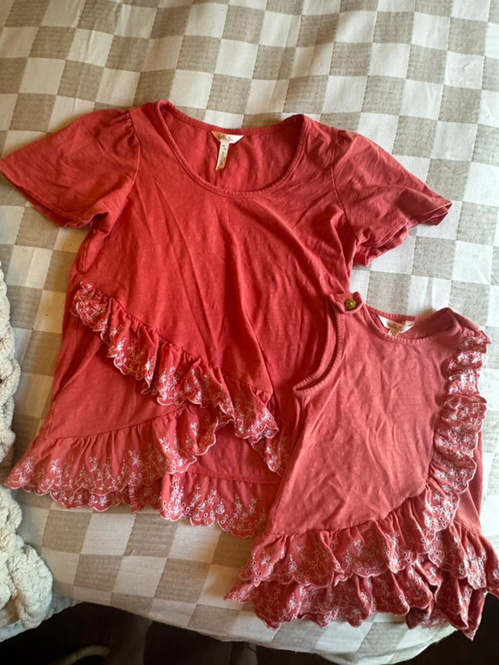 Matilda Jane mommy and me matching shirts coral pink ruffle eyelet sz S sz 6